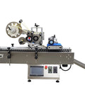 Heavy Duty Fully Automatic Desktop Conveyor Roller Horizontal Labeling Machine For Round Bottles Cans And Wine featuring smooth roller track and control panel.