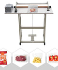 No Sweat Foot Pedal Heat Sealer Portable Plastic Bag Sealing Machine 110V 850W with bagged meat and snacks on display.