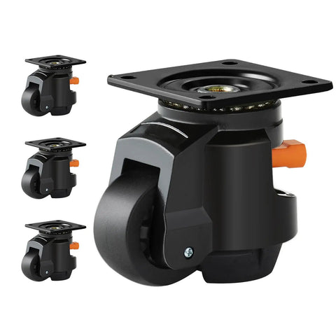 Beefy Leveling Caster Wheels Set Of 4 For Workbenches And Machines, Adjustable Height With Easy Twist Handle, 360 Degree Swivel, 2200 Lb Total Load
