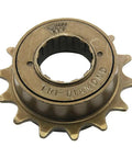 14-Tooth 34mm Single Speed Freewheel Flywheel Sprocket For Bicycles, steel, detailed view of sprocket teeth and branding