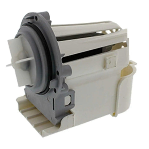 Front Load Washer Water Pump Motor 461970201671 46197020148 Replacement Part With Four Blades Impeller Mod M75, white housing