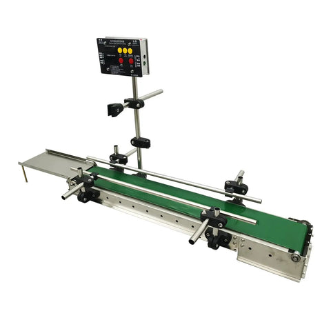 Compact Conveyor Belt System With Optical Fiber Smart Induction Control featuring dual guardrails, 24 inch by 60 cm for semi auto filling