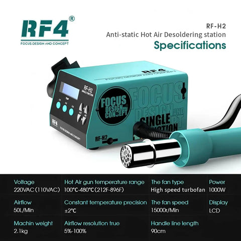 Beefy 1000W Desoldering Hot Air Gun Soldering Station With Digital Display And Smart Temperature Control shown with specifications