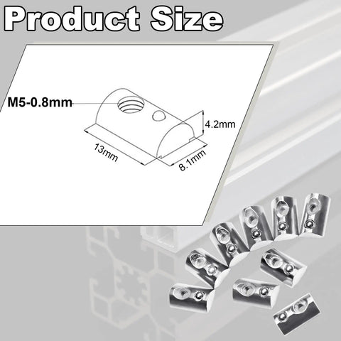 Diagram and scattered M5 Spring Loaded T Nut 70 Pcs M5x0.8mm Half Round Roll In T Nuts Carbon Steel Nickel Plated