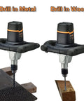 Heavy Duty 12 Amp Concrete And Mortar Mixer drilling into metal and wood surfaces with keyed chuck bit