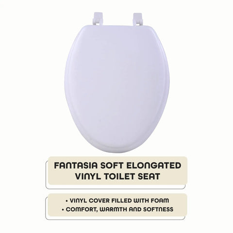 Top Shelf Soft Elongated Vinyl Toilet Seat In Crisp White With Thick Foam Fill straight up comfy view from above.