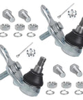 Two front lower control arms with ball joints in silver metal and mounting hardware.