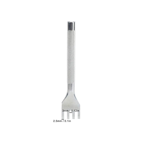 Leather Prong Punch Tool For Crafting And Shoe Repair, Beefed-Up High Speed Steel Lacing Chisel Set With Non Slip Handle, 3mm tooth spacing, 4 teeth