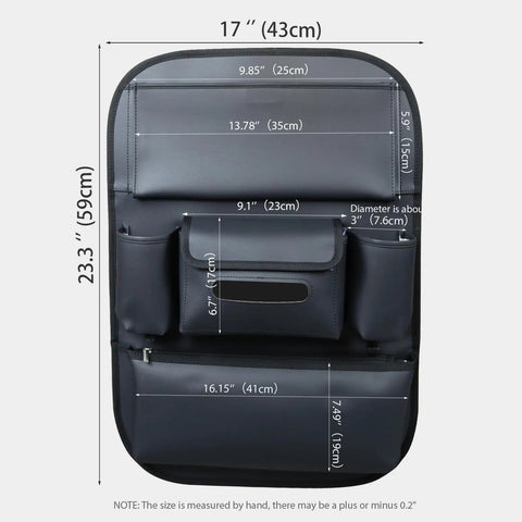 Car Seat Organizer And Backseat Protector With Waterproof Leather Kick Mats, Large Pockets For Storage For Kids And Pets, Fits Cars, SUVs, Trucks, Heavy Duty Upholstery Leather, Black, 17 x 23 inches