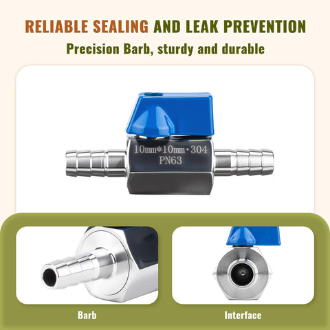 Two Pack 1/2 Inch Hose ID Barb Mini Ball Valve Kit With Stainless Steel Body And Clamps for water oil gas systems