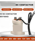 Dead Simple DC Contactor With Magnetic Relay Switch For EV Chargers And Battery Packs Covering 12V Through 72V Systems, showing SEV100AD model with wiring.
