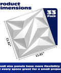 33 Pack 3D Diamond Wall Panels For Interior Decor, PVC Flower Texture Wall Panels For Living Room, Bedroom, Lobby, Hotel And Office, White 12x12 Inches Covers 32 Sq Ft, Easy DIY Accent Wall dimensions showing 11.81 inches