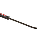 Dominator 3 Piece Screwdriver Pry Bar Set With Curved Ends For Tight Spaces Built For Maximum Leverage Includes 12 Inch 17 Inch And 25 Inch Pry Bars With Ergonomic Two Composite Handles For A Grippy Tough As Nails Grip. Single pry bar resting on white surface with curved end and black handle.