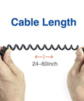 Hands stretching coiled cable to demonstrate length, compatible with Walkie Talkie Microphone For UV 5R And Other Ham Radios With 3.5mm Jack.