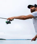 Person casting with Viper X Spinning Reel Ultralight With Six Point Two To One Gear Ratio Ten Plus One Ball Bearings Carbon Fiber Body