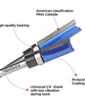 Pattern Flush Trim Router Bit Set With Top Bearing, 4 Pc Kit For Edging Veneer Or Laminate, shown with carbide material