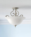 Camerena 18 Inch Three-Light Semi Flush Ceiling Fixture With White Scavo Glass And Brushed Nickel Finish Perfect For Dining Rooms