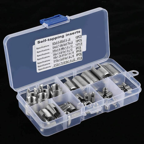 50 Pcs 302 Stainless Steel Inner Thread Self Tapping Thread Inserts Set For Metal Repair And Reinforcement in plastic case
