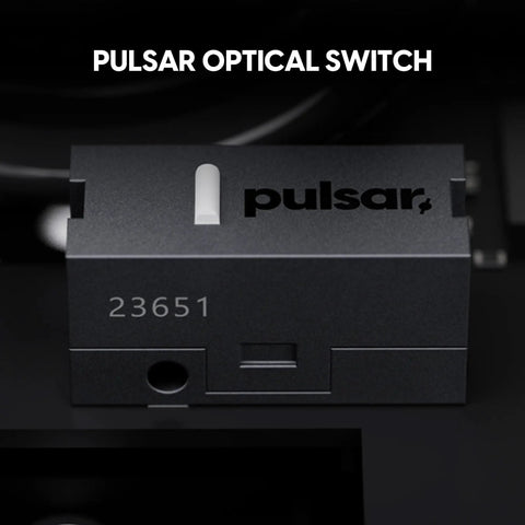 Pulsar Optical Switch close-up showing detailed mechanics, designed for high-performance gaming use.