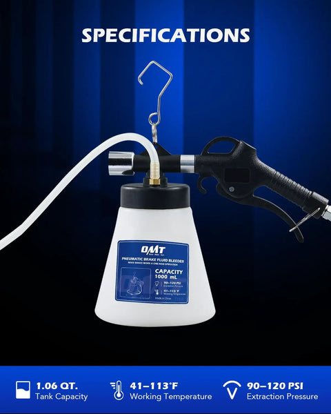 One Person Brake Bleeder Kit With 1.06 Quart Reservoir And Vacuum Fluid Extractor Includes 8 Master Cylinder Adapters