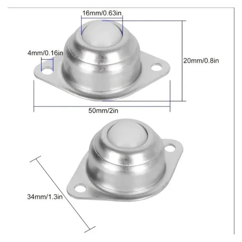 16 Pack Carbon Steel Universal Ball Caster Wheels 1/2 Inch Compact Build Featuring Slick Multi Direction Roll Quick Setup No Drama Smooth Glide For Workshop Machinery And Assembly Lines, showing dimensions of steel ball casters.