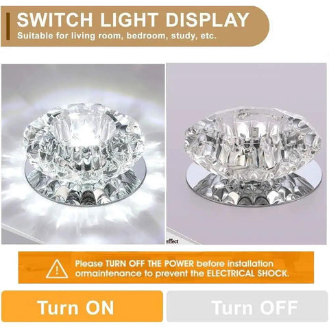 ELUKHT 12 Pack Round LED Recessed Ceiling Lights 3.9in glass lamp with illuminated switch display in light and off settings.