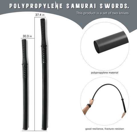 Polypropylene Katana Training Sword Set With Dope Display Stand Non Sharp Samurai Blade for Safe Practice shown with dimensions