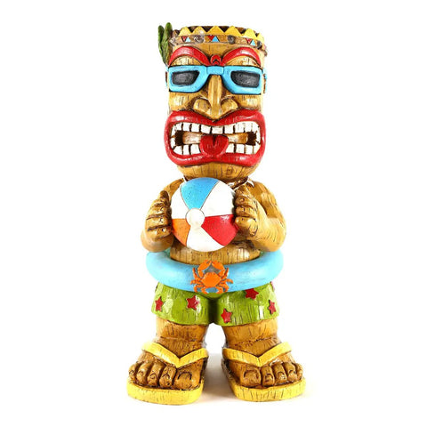 16.7 Inch Tiki Garden Statue With Solar Powered Lantern Lights, Large Hawaiian Tiki Man Figurine for Outdoor Patio Yard Bar