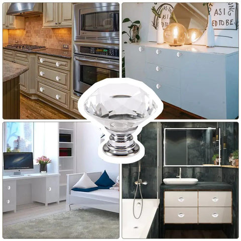 Sparkling Crystal Diamond Glass Cabinet Knob Set 30mm 1.18 Inch Clear Crystal Pulls With Three Size Screws For Dresser Cabinet Closet Doors Upgrade For Your Home Decor on cabinets