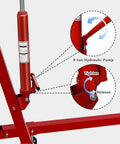 Rock Solid Folding Engine Crane 2 Ton 4400 Pound Capacity With Built In Leveling Tool And 4 Adjustable Load Arms For No Sweat Car Repairs Shop Essential showing 8 ton hydraulic pump with tighten and release features.