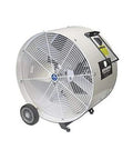 24 Inch Mobile Spot Cooler Fan With Half Horsepower Drive And Single Speed Control For Powerful Airflow With Osha Guards On White Workhorse Grade Industrial Floor Fan Built Like A Tank For Warehouse Shop, showing front angle with wheels.