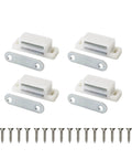Magnetic Cabinet Latch White Plastic 4 Pack for Kitchen Cupboards and Furniture Easy Install Magnetic Door Catch set with screws visible