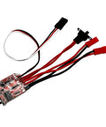 Close-up of 30A Brushed ESC With Brake For DIY Mini RC Cars Boats And Crawlers 2 Pack Ready To Run Plug And Play wiring detail.