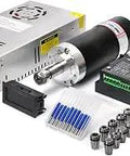 CNC Brushless Spindle Motor Kit 500W ER11 48V DC 12000RPM With LCD Speed Readout and Mach3 Control Upgrade components displayed