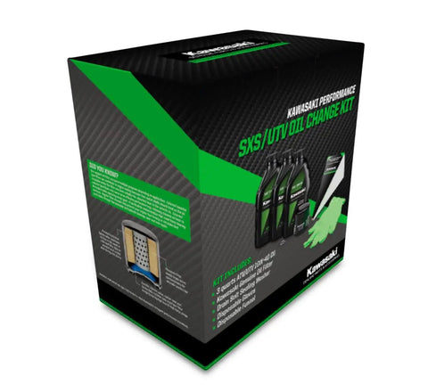 Packaging for ATV UTV Oil Change Kit 10W-40 Semi-Synthetic With Genuine Oil Filter and accessories for Kawasaki Mule Pro FX/FXR 2015-2020.