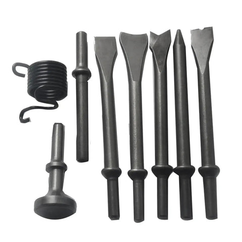 Eight chisel heads from Pneumatic Hammer Kit With Eight Heads Chisel Set For Rust Removal And Metalworking Heavy Duty Punch