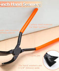 11 Inch Hand Seamer Sheet Metal Tool with 45 Degree Jaws and PVC Handle, features orange handles and steel jaws, ideal for metal work.