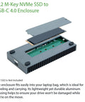 M.2 M-Key NVMe SSD to USB-C 4.0 enclosure showcasing aluminum design, ideal for portable storage solutions.