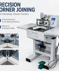 Heavy Duty Built Like A Tank Pneumatic Picture Frame Corner Joiner Machine featuring controls for 12 nail positions and automatic mode.