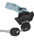 Secure RV And Cabinet Lock Kit With Keys, Black Zinc Alloy Turn Lock for 90 Degree Rotation, shown with two keys.