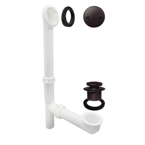 Heavy Duty 14 Inch Bathtub Waste And Overflow Assembly With Kick Style Drain Plug And Two Hole Faceplate Oil Rubbed Bronze parts layout