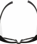 V30 Maverick Safety Glasses With Anti Fog Coating Clear Lenses Black Frame Unisex Eye Protection 99.9 Percent UVA UVB UVC Coverage ANSI Z87 Polycarbonate Lenses, image of glasses from rear view with clear lenses and black frame