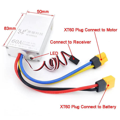 Brushed RC ESC With Forward And Reverse For Cars Tanks Boats And Crawlers Wide Voltage Range From 24V To 60V 60A Output BEC 5V