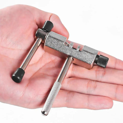 Bike Chain Breaker Remover Tool for Easy Chain Removal, stainless steel, compact size, held in hand, black and silver