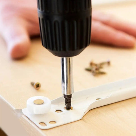 Installation of 14 Inch Heavy Duty Drawer Slides For Cabinets And Keyboard Trays with screws on a wooden surface