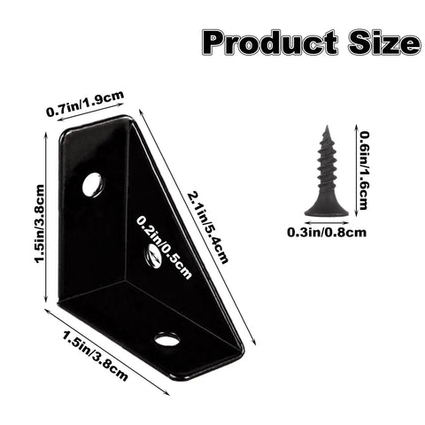 40 Pack Bulletproof Stainless Steel Corner Brackets For Wood Furniture Assembly Rust Resistant Triangle Angle Connectors size dimensions.