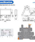 Industrial Grade 24V Relays For DIN Rail Mount diagram with measurements and relay module view