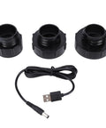 Handy Cordless Fuel Transfer Pump With Built In Rechargeable Battery Makes Moving Gas Super Easy And Fast For Your Car Or Lawn Tractor Without Any Mess Or Hassle At All, featuring three black connectors and USB cable.