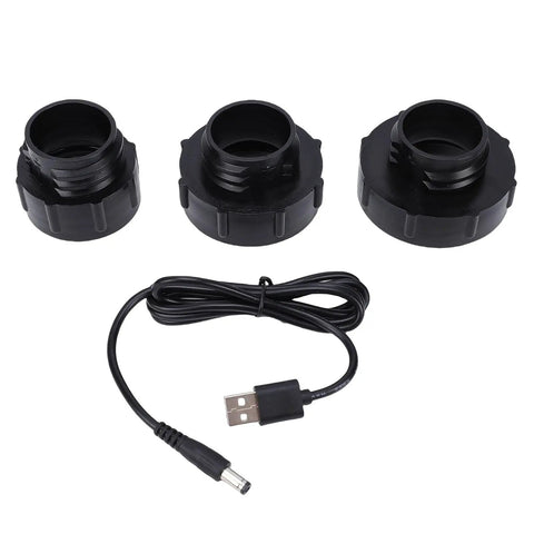 Handy Cordless Fuel Transfer Pump With Built In Rechargeable Battery Makes Moving Gas Super Easy And Fast For Your Car Or Lawn Tractor Without Any Mess Or Hassle At All, featuring three black connectors and USB cable.