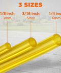 Three Size Fuel Line Kit With 1/8 in ID, 3/16 in ID, 1/4 in ID Tubing for small engines, showing three yellow polyurethane hoses